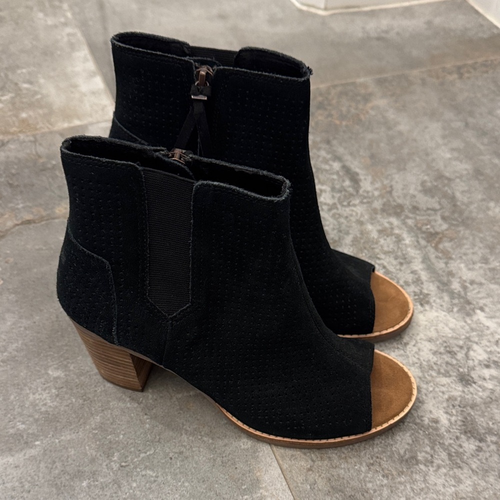 Toms Black Peep-Toe Ankle Booties